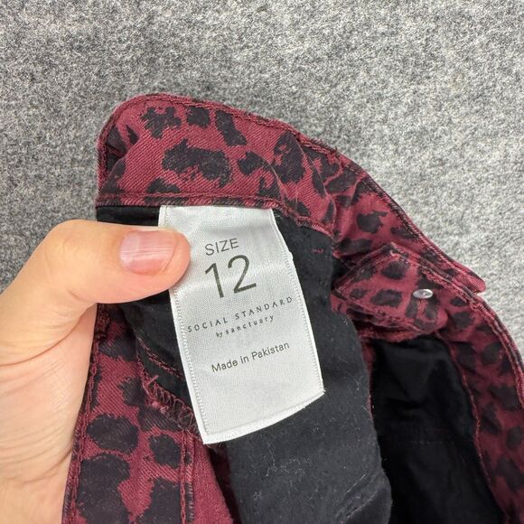 Social Standard Jeans Women 12 Pink Animal Print Denim Dark Wash Ankle Skinny - Picture 7 of 8